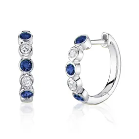 0.16CT DIAMOND & 0.45CT BLUE SAPPHIRE BEZEL HUGGIE EARRING