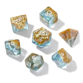 Blue Conch Shell and Sand Resin 7pc Dice Set