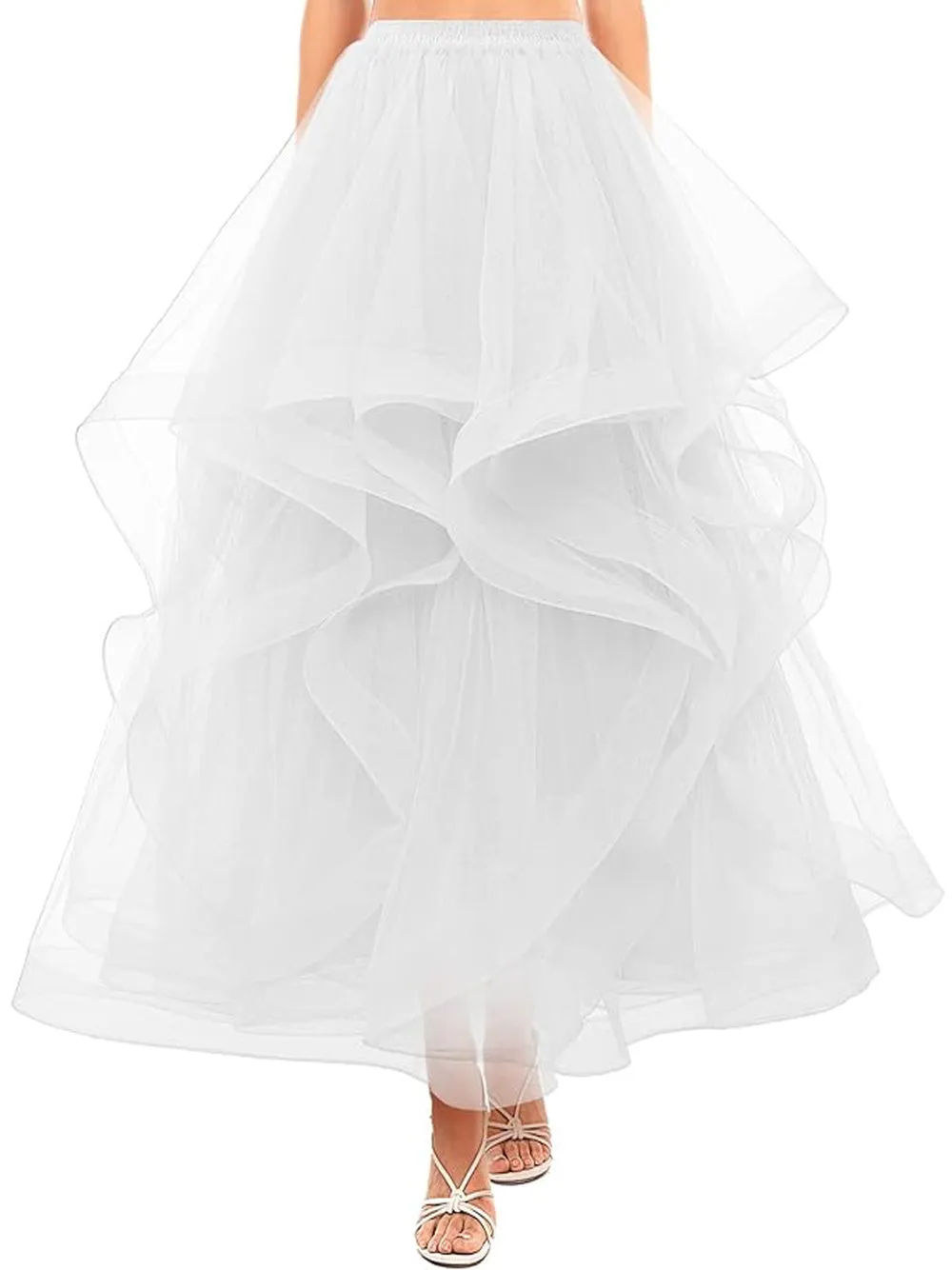 BRELLE Ruffled Tulle Maxi Skirt