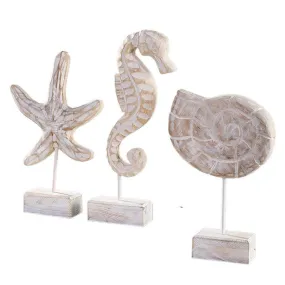 Coastal Hand Carved Pine Sea Creature Ornaments for Living Room