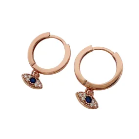 Crystal Evil Eye Rose Gold Huggie Earrings