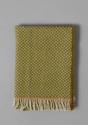 Geo Diamond Wool Blanket | Olive/Soft Coral