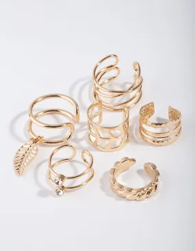 Gold Mix Texture Leaf 6-Pack Ear Cuff