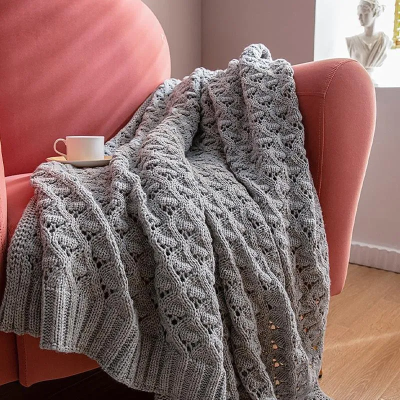 Rectangular Cotton Blankets Throws with Tassel Knitting