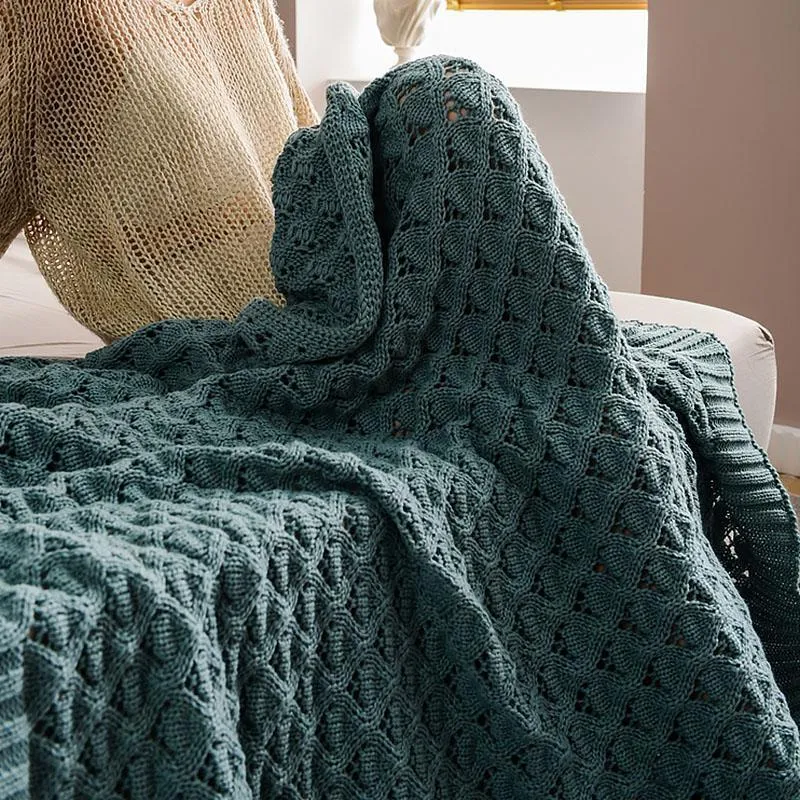 Rectangular Cotton Blankets Throws with Tassel Knitting