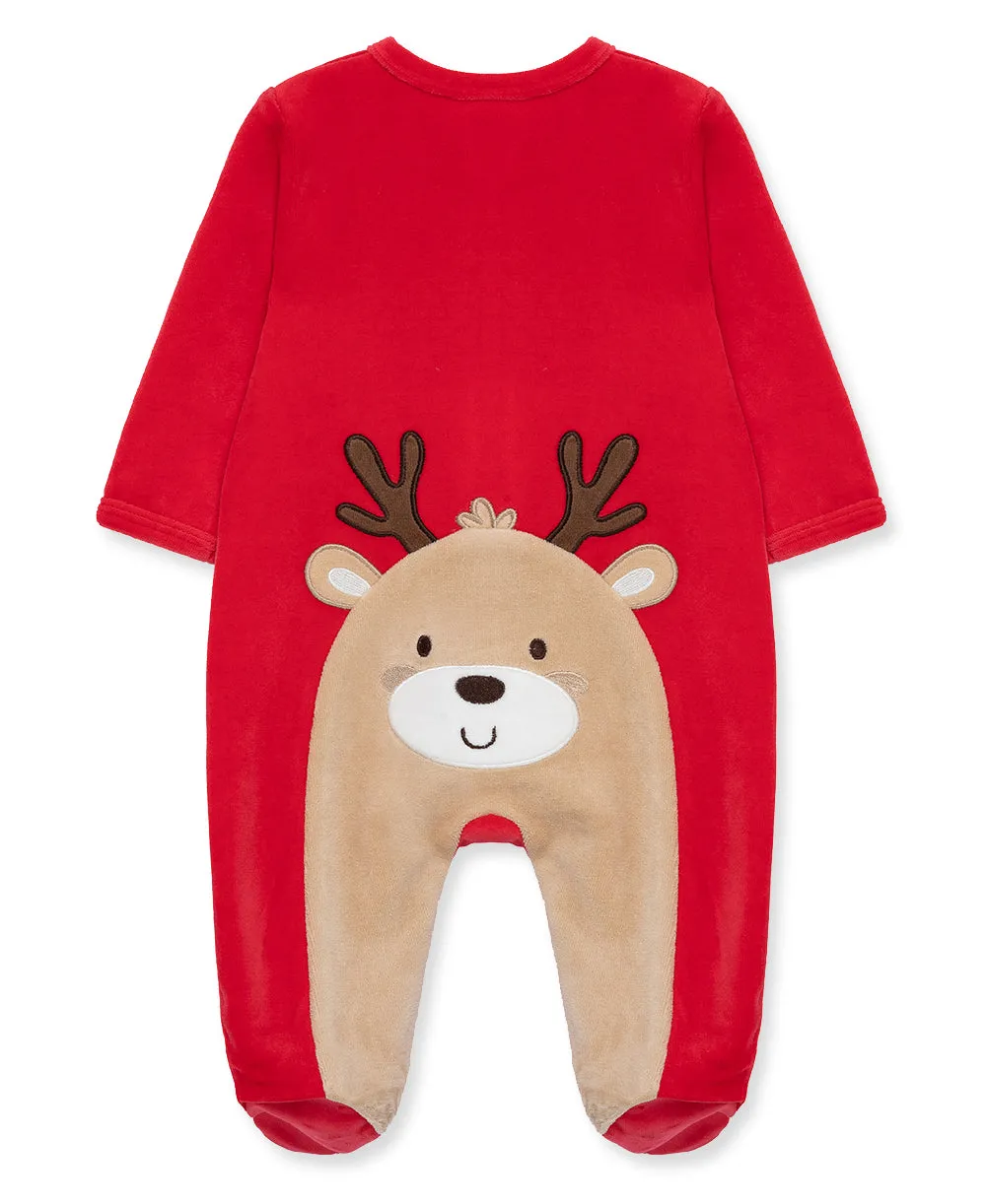 Reindeer Velour 2-Way-Zip Footie