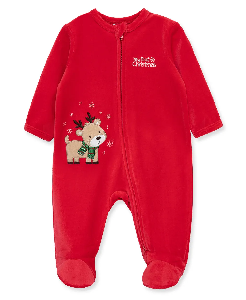 Reindeer Velour 2-Way-Zip Footie