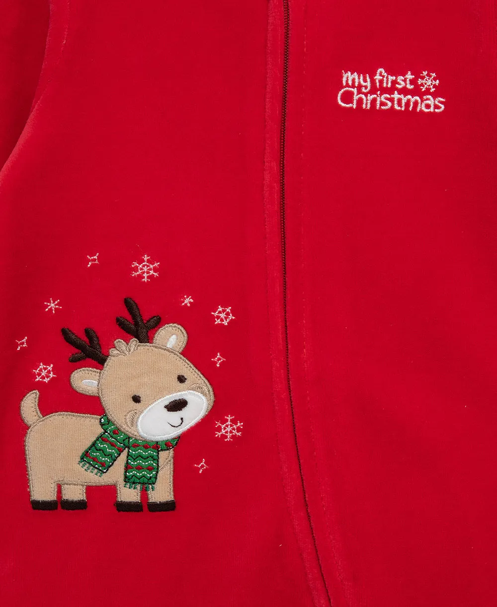 Reindeer Velour 2-Way-Zip Footie