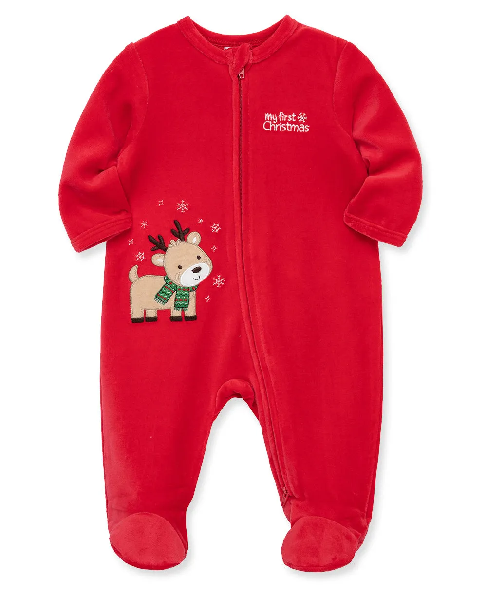 Reindeer Velour 2-Way-Zip Footie