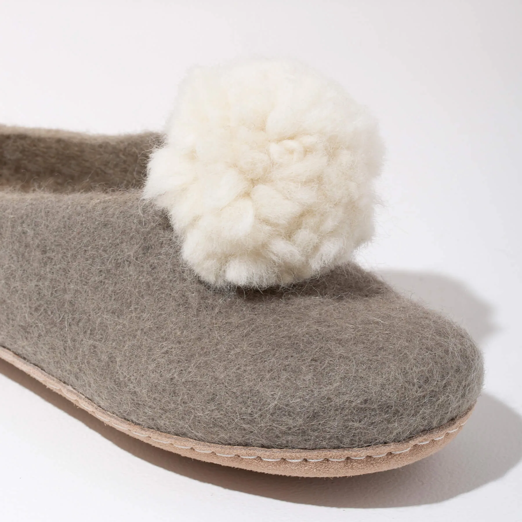 SALE - Pom Pom Felt Slippers - Light Grey   White