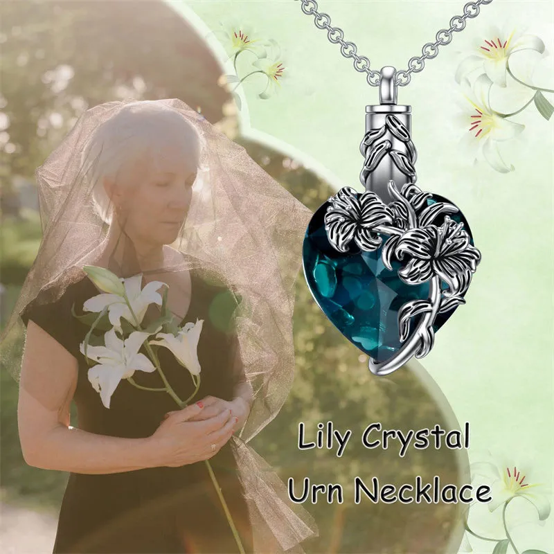 Sterling Silver Birthstone Birth Flower Crystal Urn Necklace for Ashes